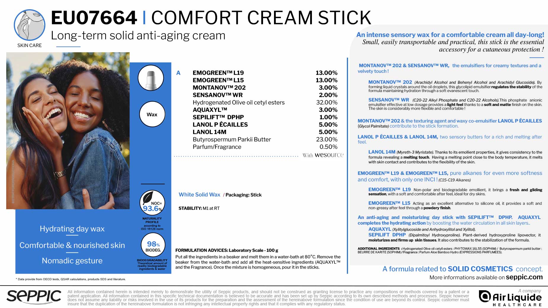 Seppic Formulation Comfort Cream Stick