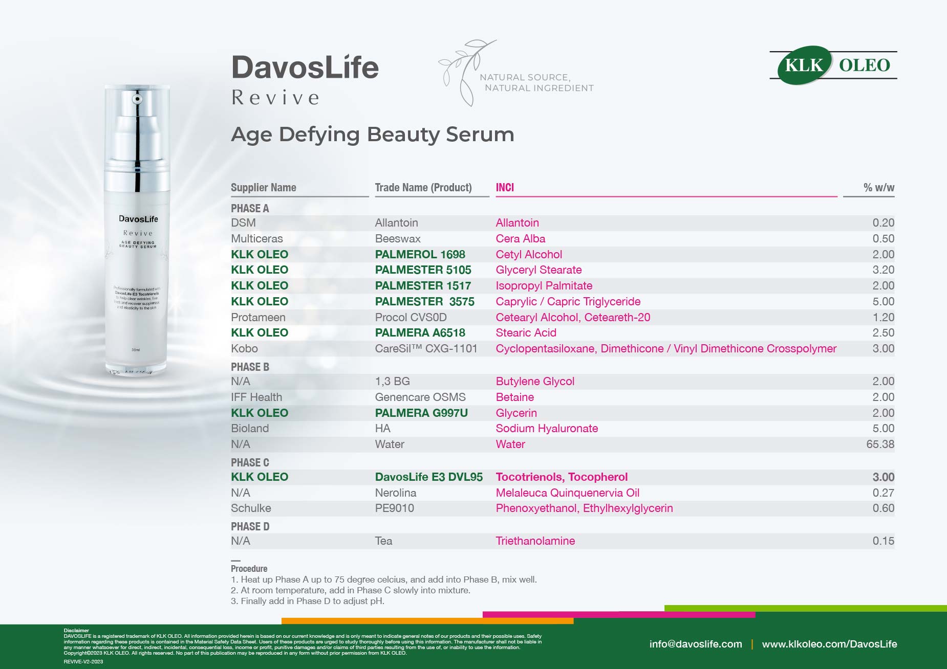 KLK Oleo Formulation DavosLife Revive Beauty Serum