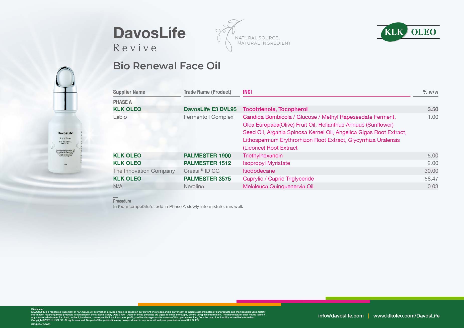 KLK Oleo Formulation DavosLife Revive Face Oil